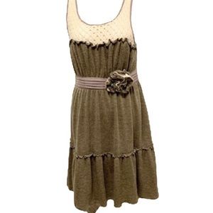 Ryu Floral Rhinestone Sweater Tiered Dress M - NWT